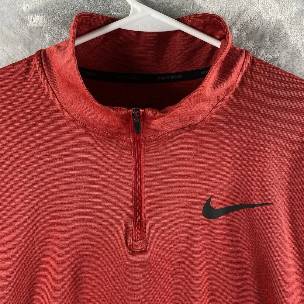 Nike Pro Shirt men's Large Dri-Fit 1/4 Zip Performance Pullover Red Active Logo